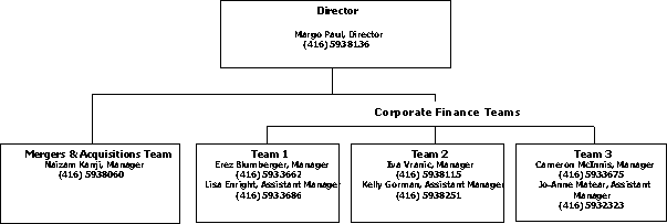 Mergers & Acquisitions team chart