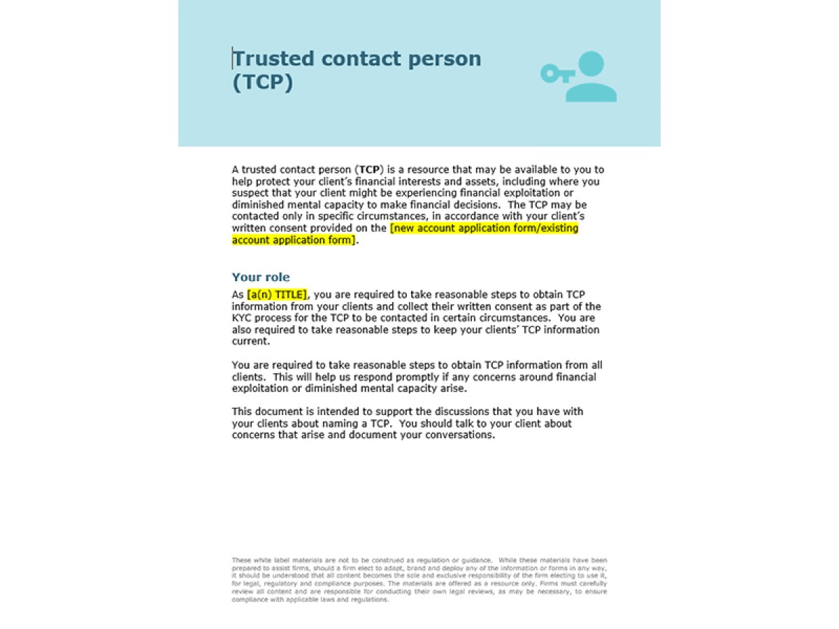 Trusted contact person (TCP)